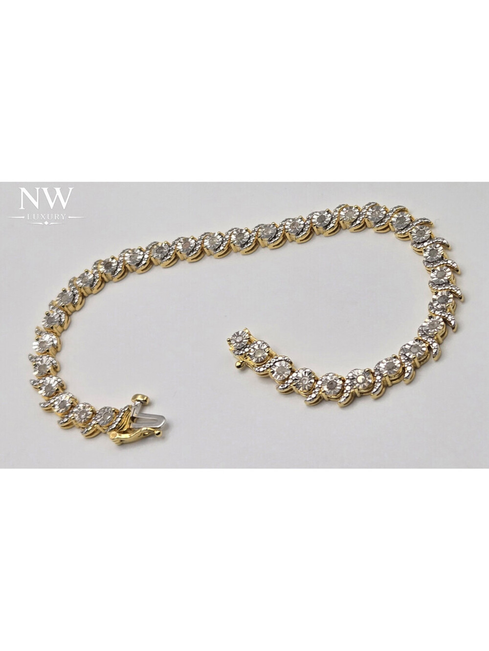 0.5CTW Lab Diamond Tennis Bracelet Gold Over Solid 925 Silver 7.5inch 5.5mm